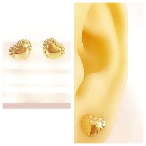 Authentic Real 18k Solid Yellow Gold Heart Stud Earrings